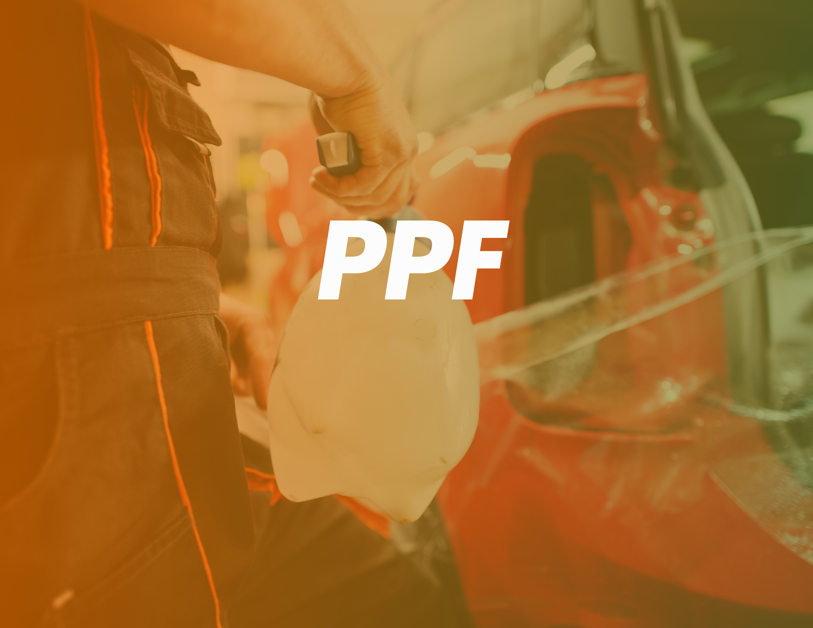 <img src="ppf-install.jpg" alt="Technician applying paint protection film to a red car hood">